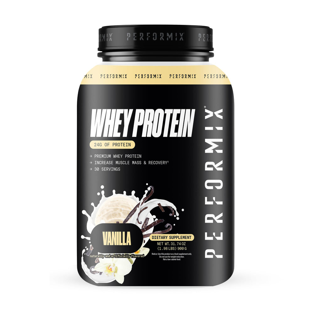 PERFORMIX Whey Protein Isolate Blend bottle with vanilla flavor for post-workout recovery