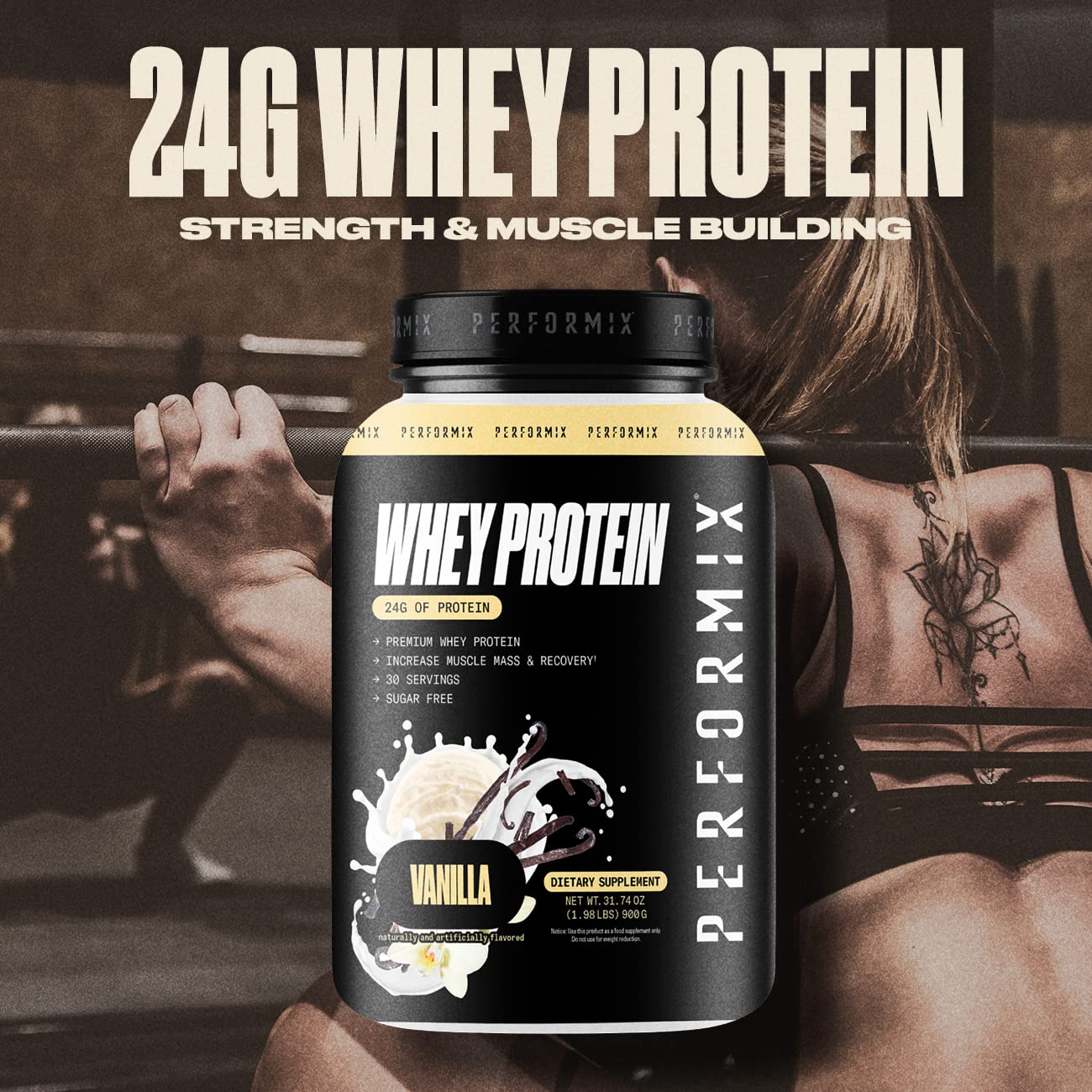 PERFORMIX protein powder tub vanilla for quick post-workout protein boost