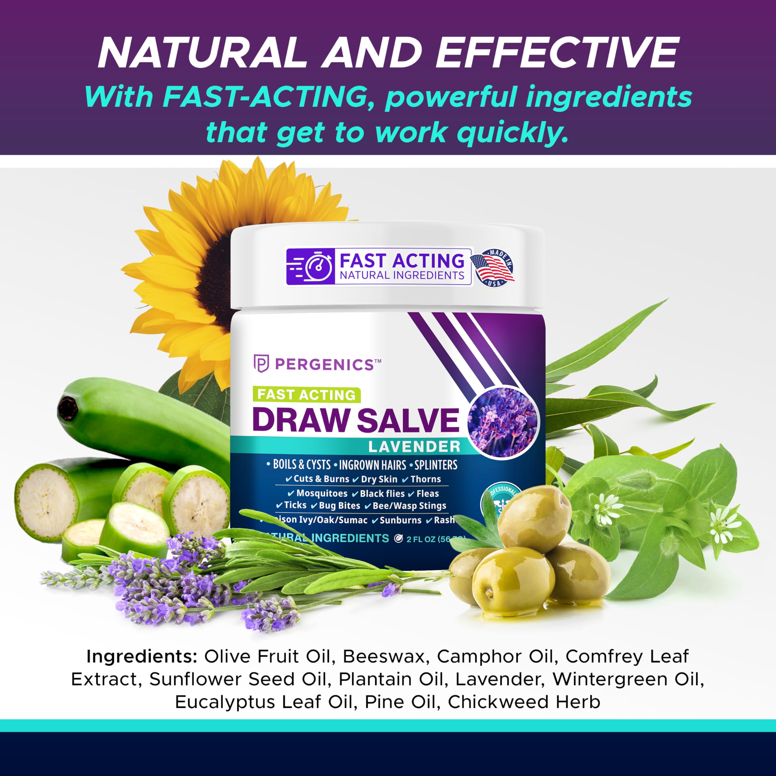 Pergenics Drawing Salve ingredients list on packaging