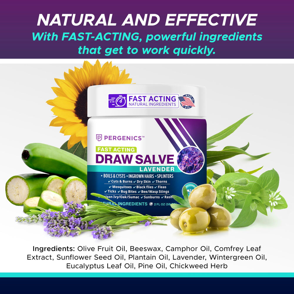 Pergenics Drawing Salve ingredients list on packaging