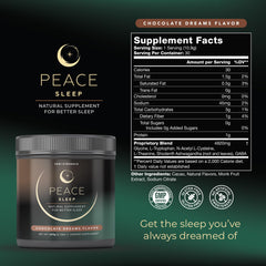 Peace Sleep scoop beside chocolate dreams powder illustrating easy nightly dosing