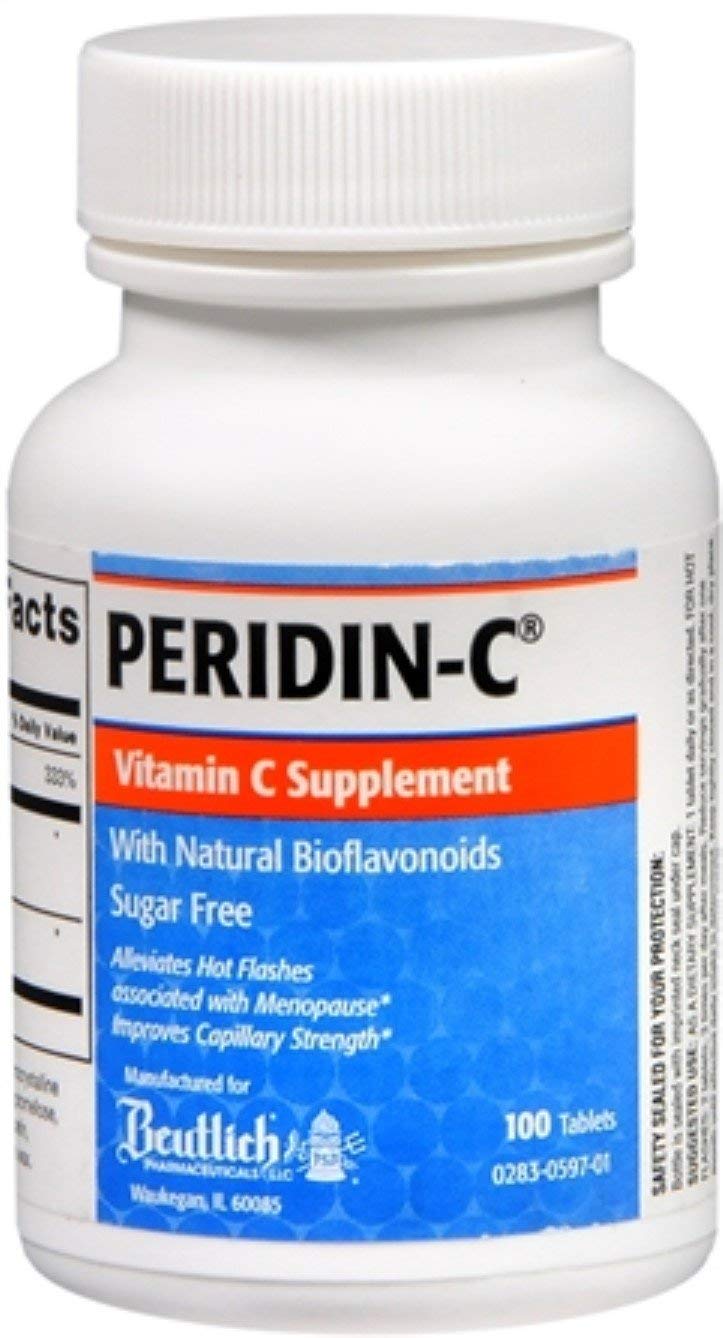 Peridin-C bottle front view promoting convenient daily vitamin C for capillary support