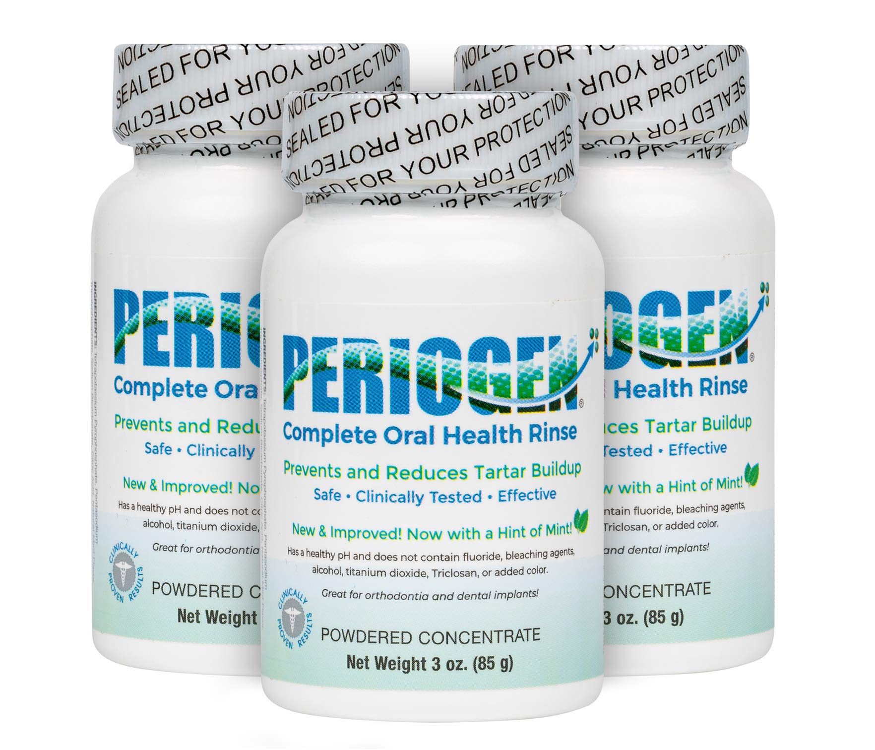 Periogen bottle pours minty rinse for tartar reduction