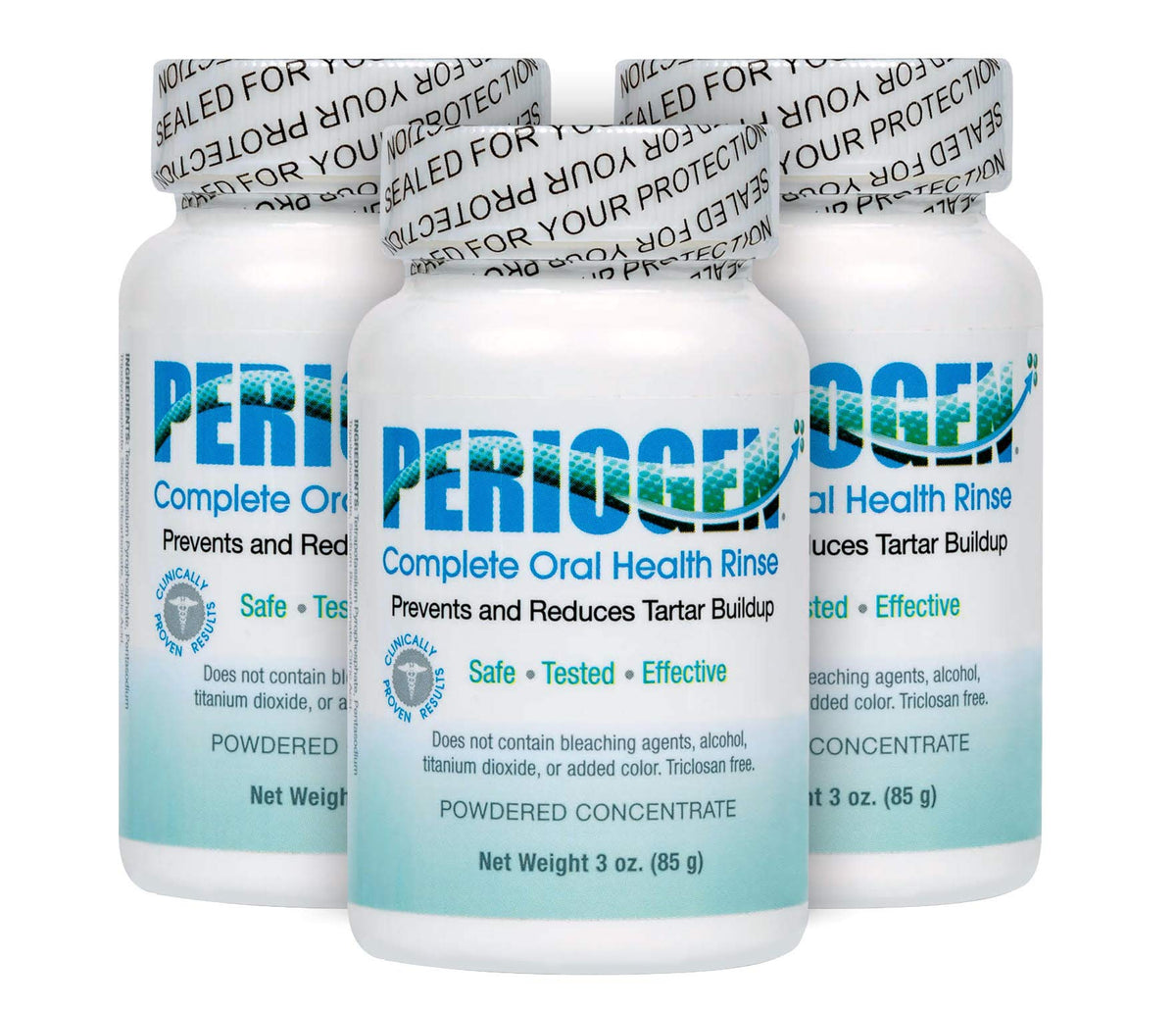 Periogen Complete bottle shown for easy daily rinse and tartar control.