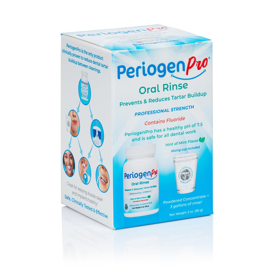 PeriogenPro bottle and label highlighting tartar reduction