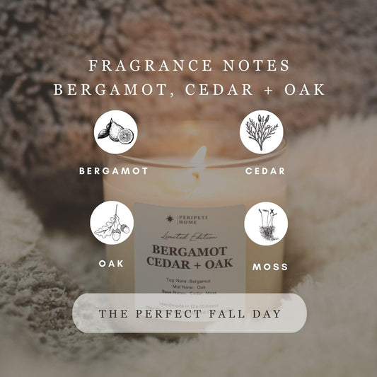 PeripetiHome 8.5oz soy wax candle with long burn time.