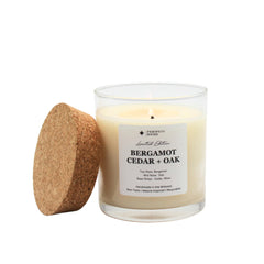 PeripetiHome Bergamot Cedar Oak candle jar emits cozy fall ambiance up to 500 sq ft