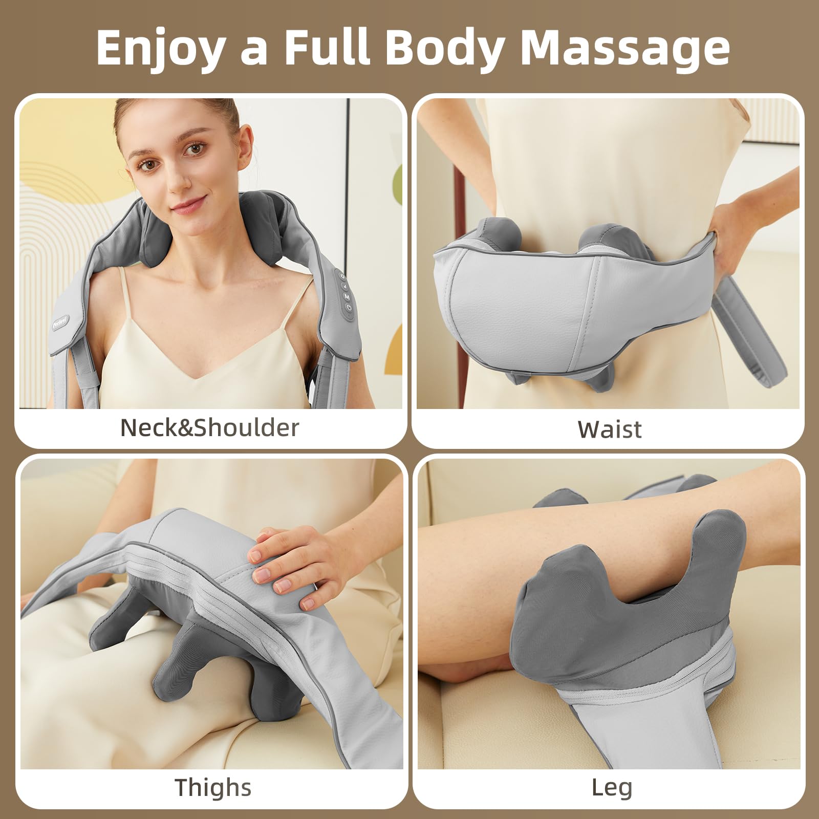 PERLEVI massager used in belt-style or handheld form for flexible relief.