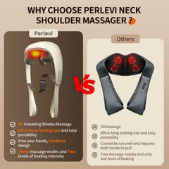 PERLEVI cordless massager in use for on-the-go relaxation.