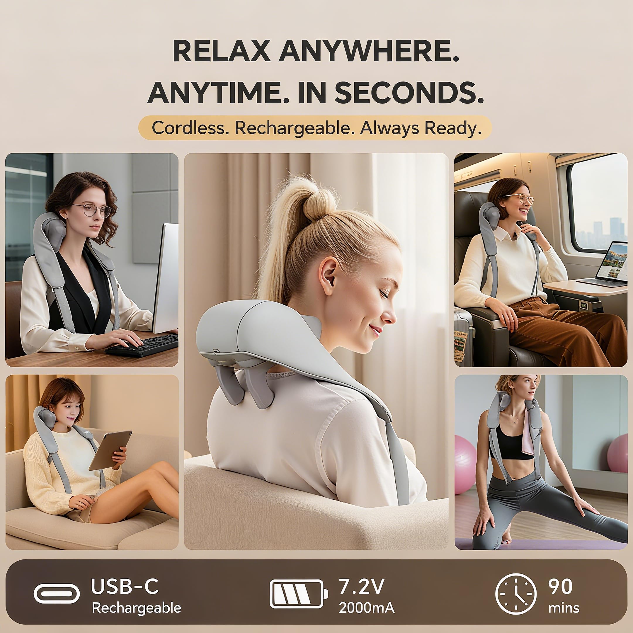 PERLEVI hands-free strap in use for effortless, extended massage