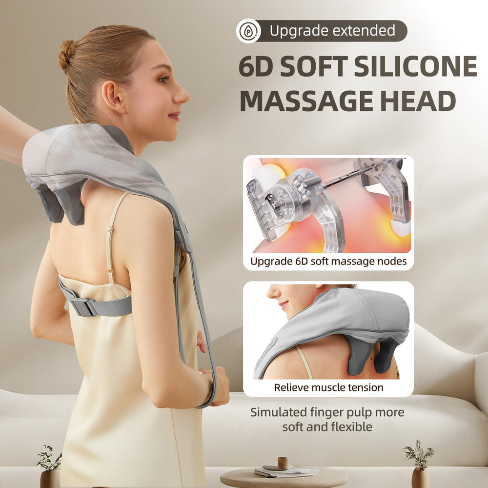 PERLEVI massager shows heating levels to ease neck tension.
