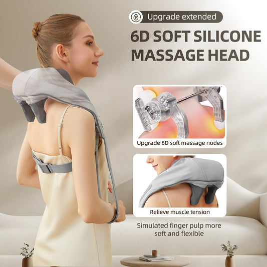 PERLEVI massager shows heating levels to ease neck tension.