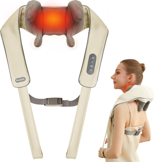PERLEVI neck massager with 6D kneading for deep tissue relief at home