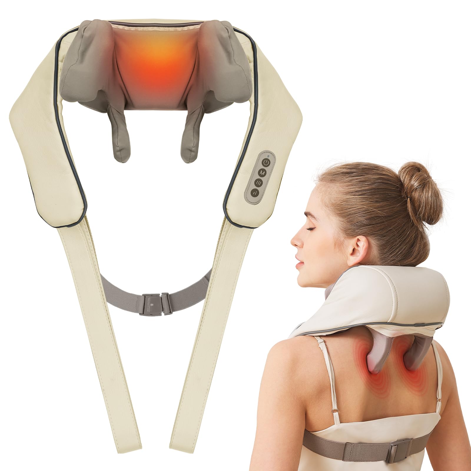 PERLEVI neck massager with heat function easing neck tension.