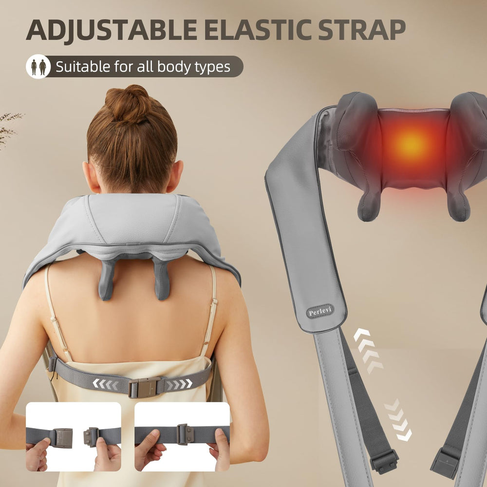 PERLEVI soft gray cover on massager emphasizes comfortable use.
