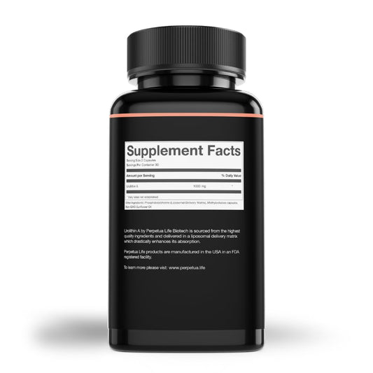 Perpetua Life Urolithin A Liposomal capsules ready to take for convenient daily supplementation.