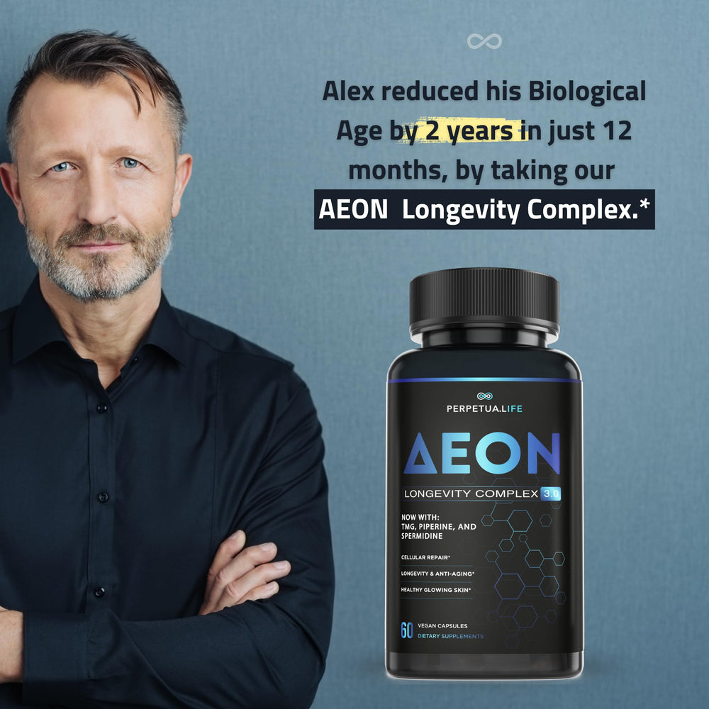 PERPETUA.LIFE AEON bottle on shelf conveys everyday routine integration.