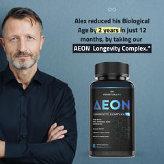 PERPETUA.LIFE AEON bottle on shelf conveys everyday routine integration.