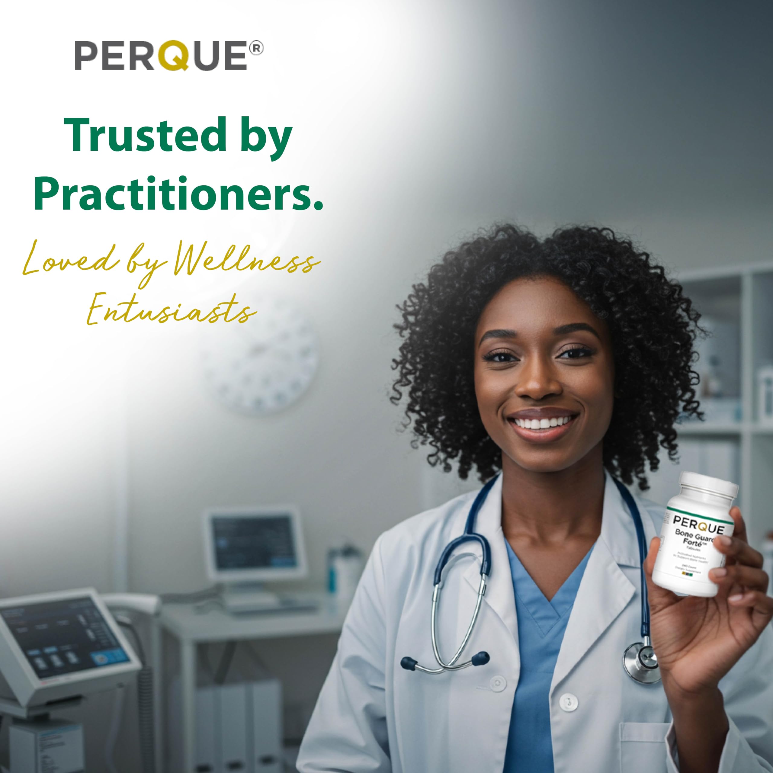 PERQUE Bone Guard Forte 20 bottle on kitchen counter suggests daily routine