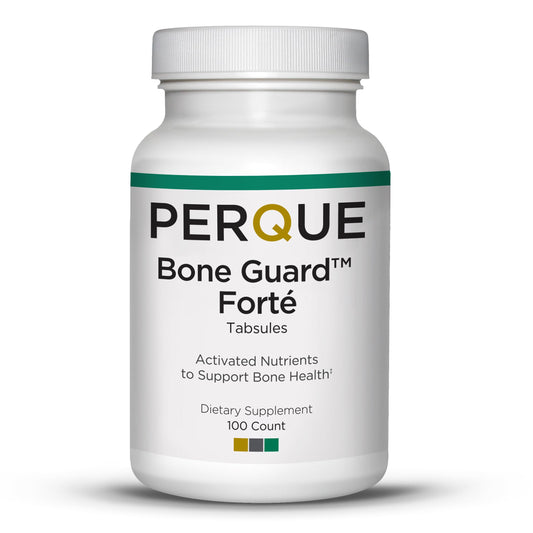 PERQUE Bone Guard Forte bottle on display showing reliable bone support for adults.