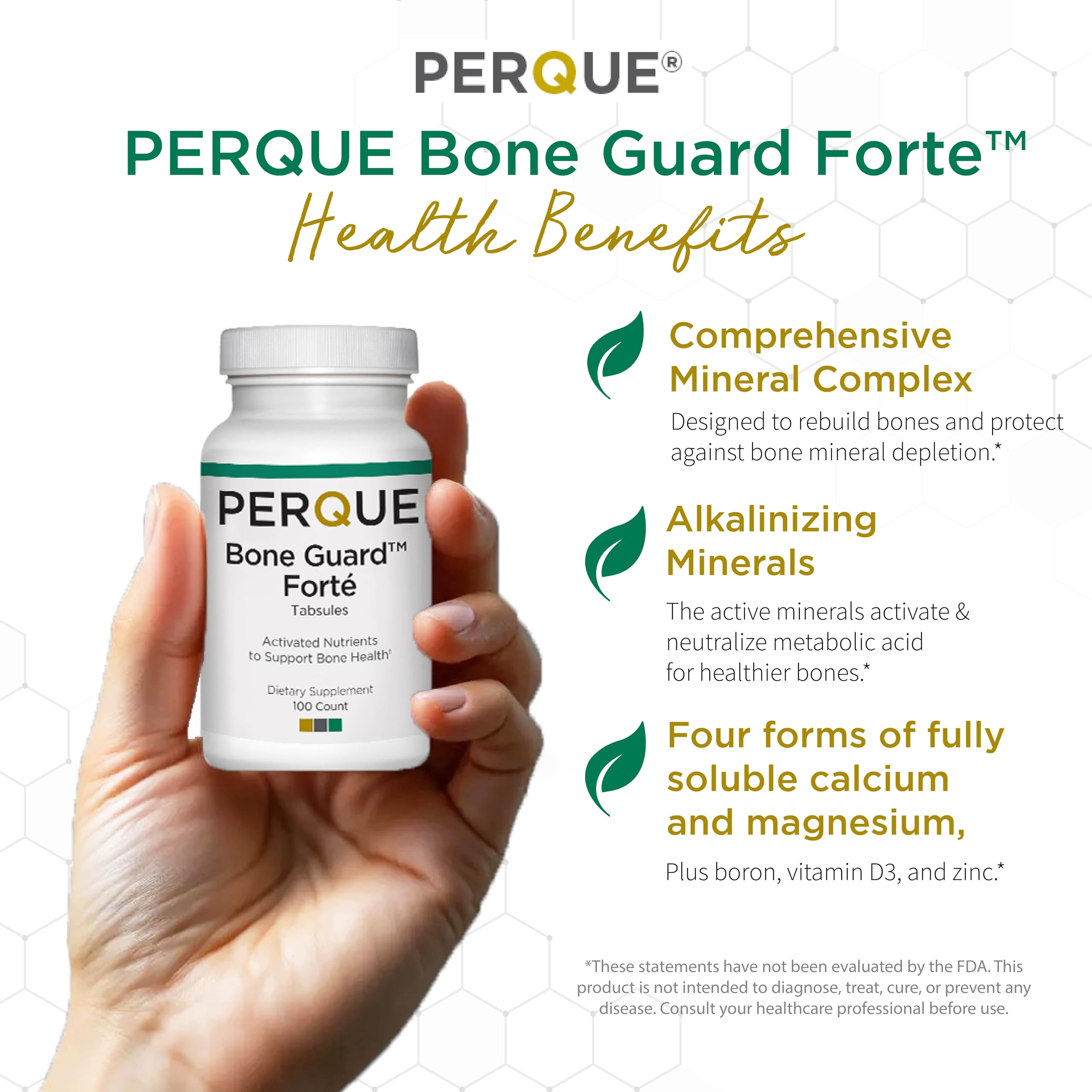 PERQUE Bone Guard Forte label closeup highlights the 20-nutrient blend.
