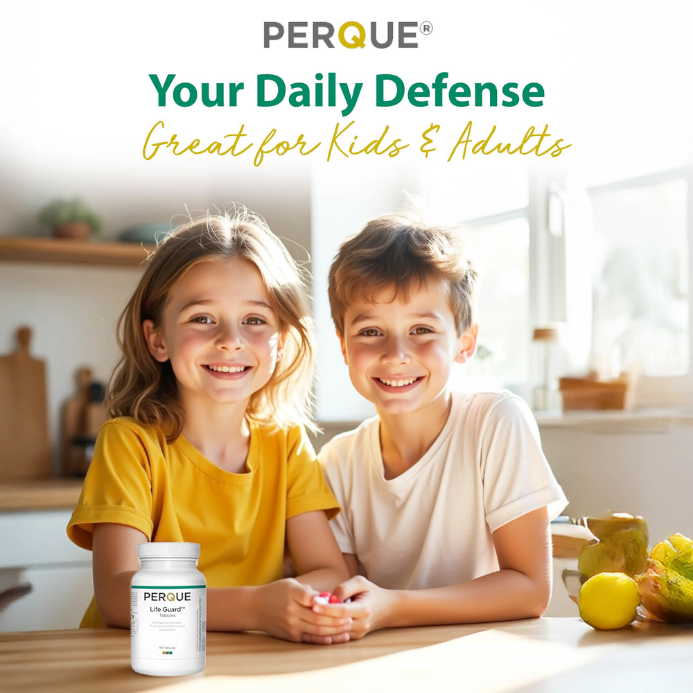 PERQUE Life Guard chewables packaging hero with clean allergen-free design.
