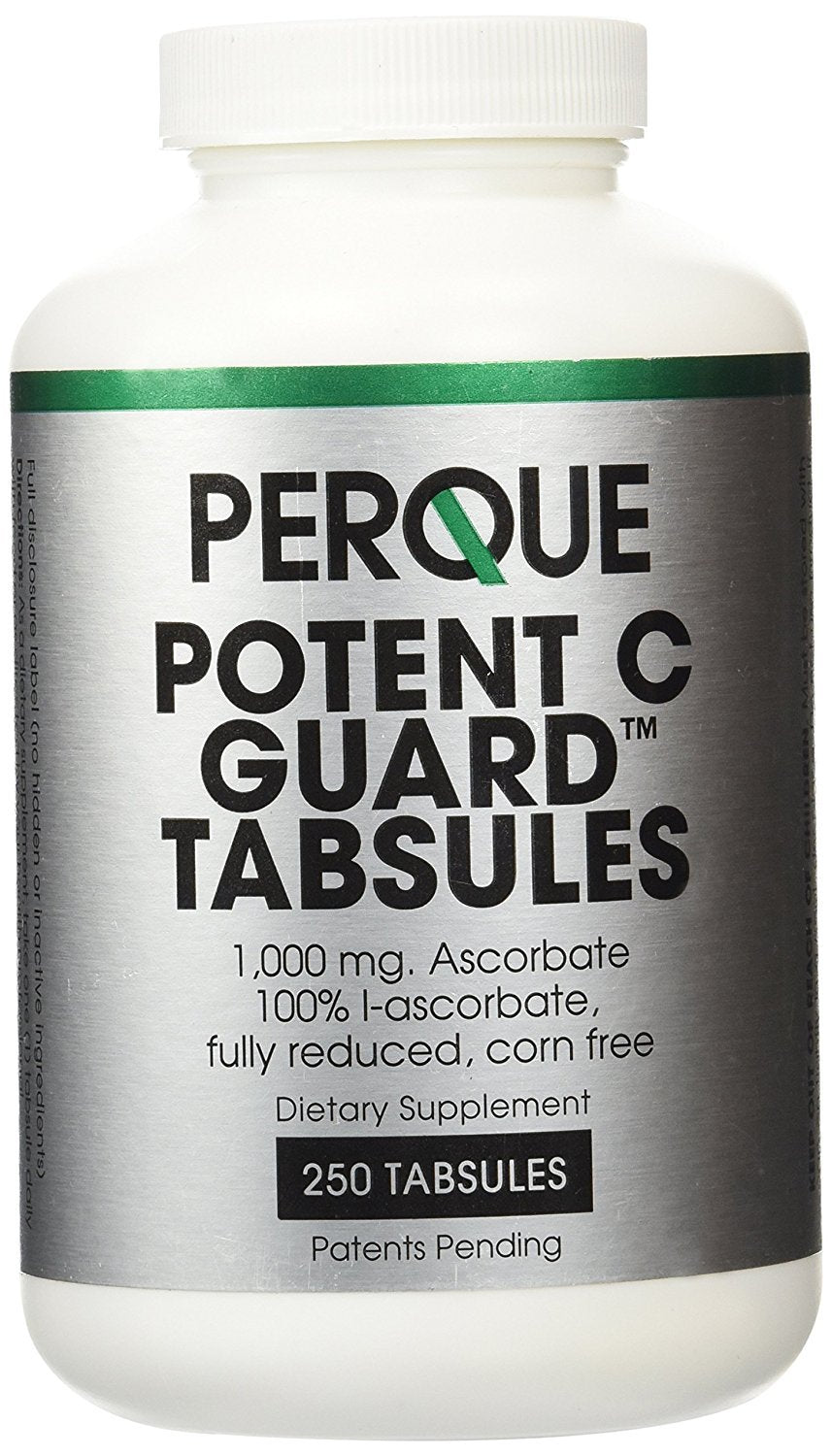 PERQUE Potent C Guard 1000 mg tablets in a bottle for daily wellness routines.