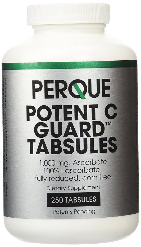 PERQUE Potent C Guard 1000 mg tablets in a bottle for daily wellness routines.