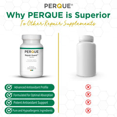 Perque Repair Guard capsules inside bottle emphasize cofactors and vitamins.