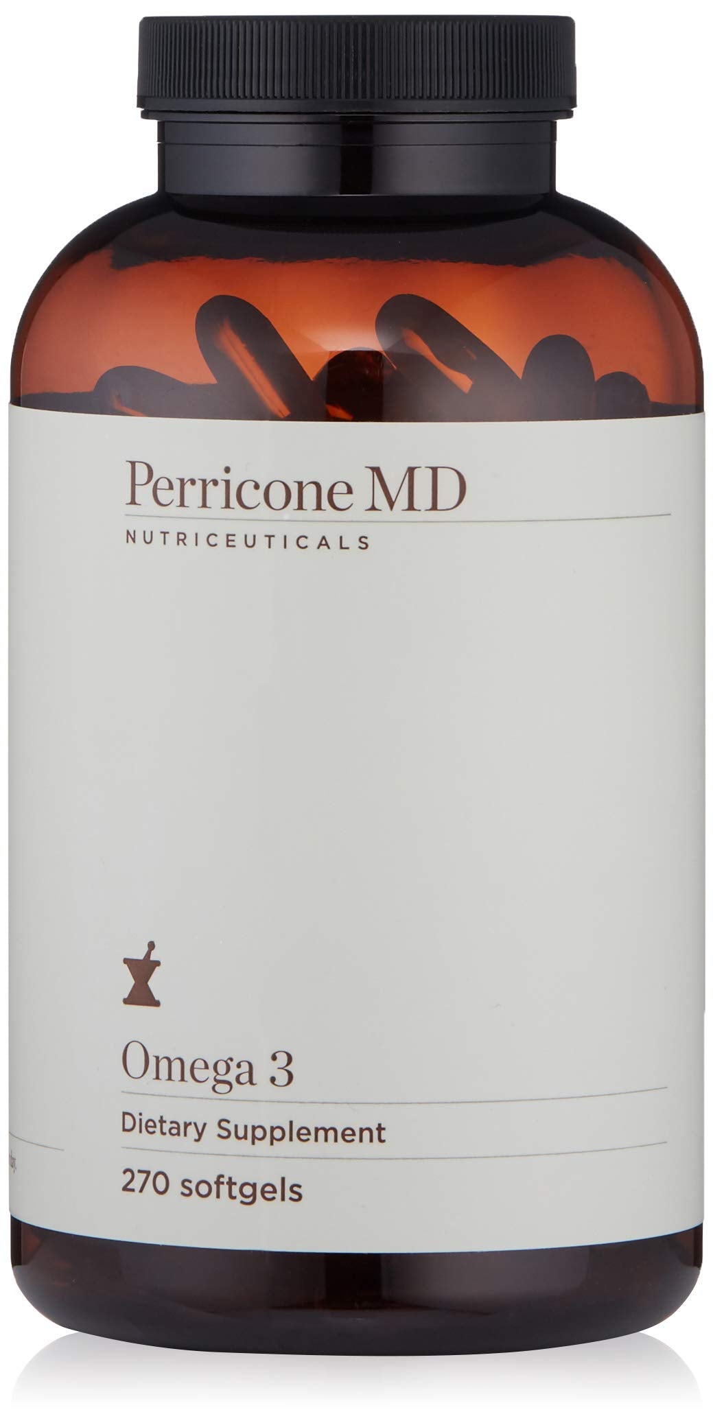 Perricone MD Omega-3 bottle with capsules for daily wellness.
