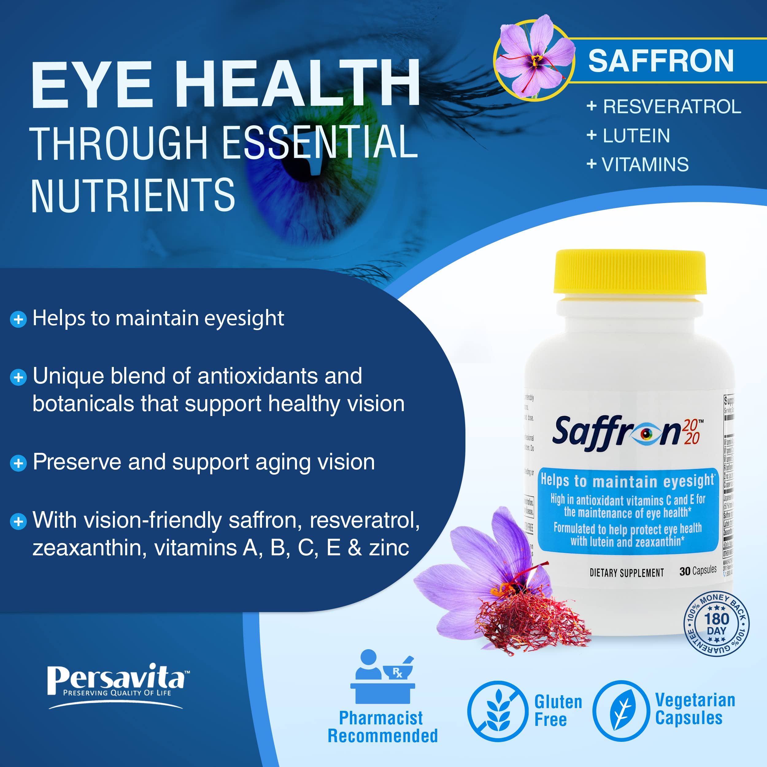 Persavita Saffron 2020 packaging display of premium gluten-free bottle