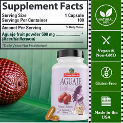 Peruvian Naturals Aguaje capsules bottle on shelf in store setting.