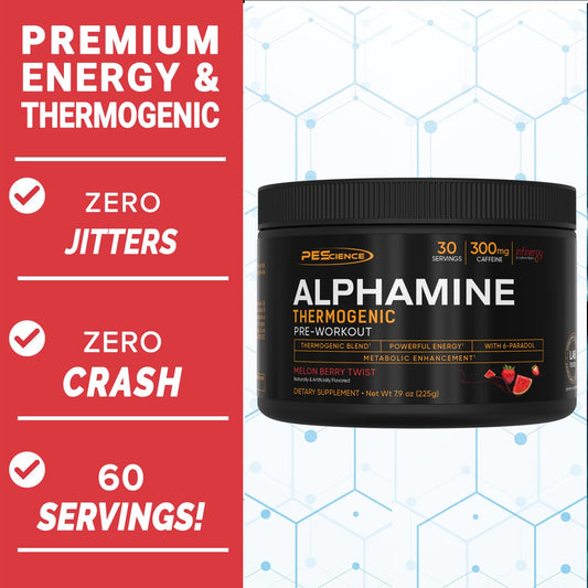 PEScience Alphamine scoop ready to mix before training.