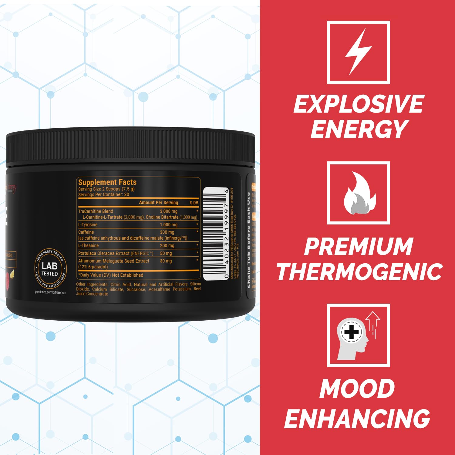 PEScience Alphamine bottle with mixer ready to blend during training.