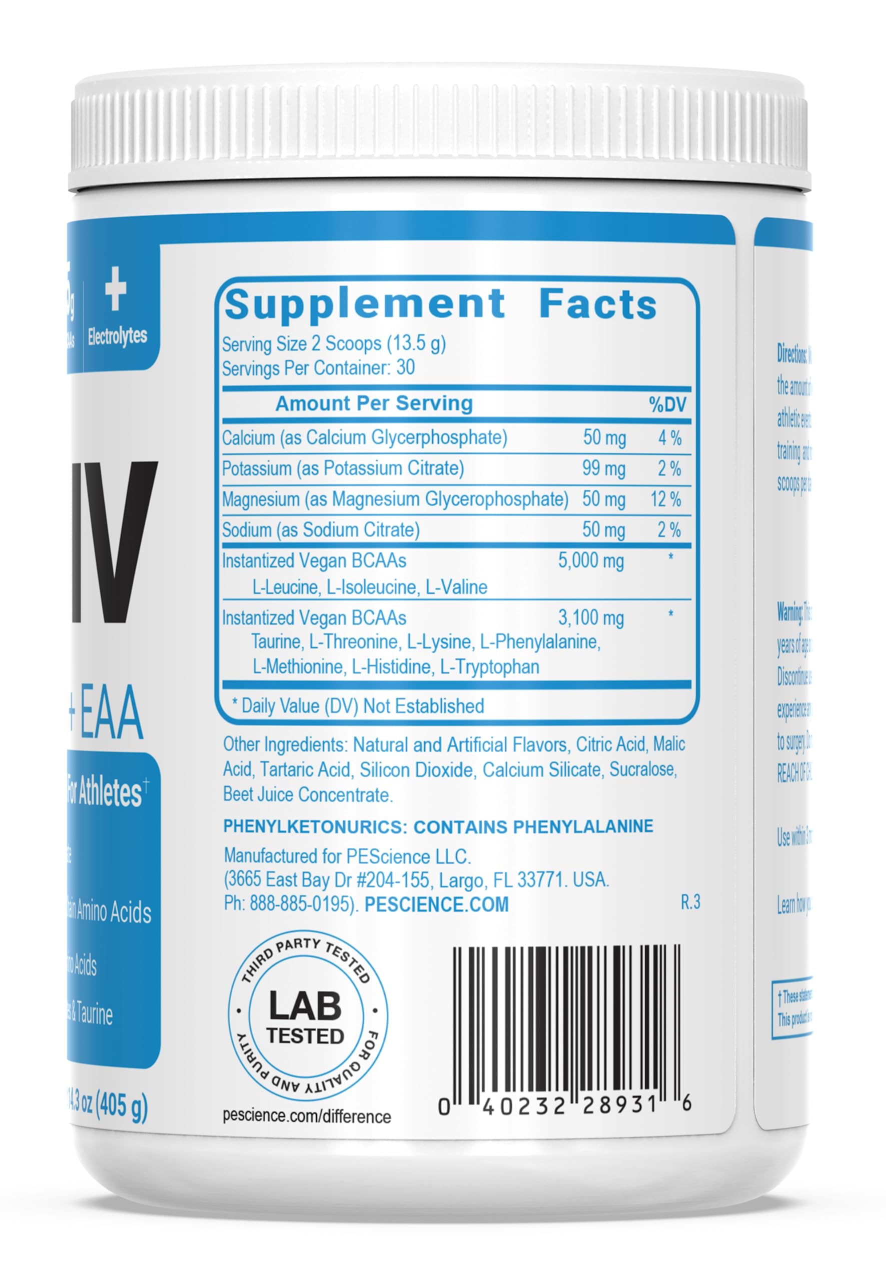 PEScience Amino IV being poured from the tub for rapid absorption.