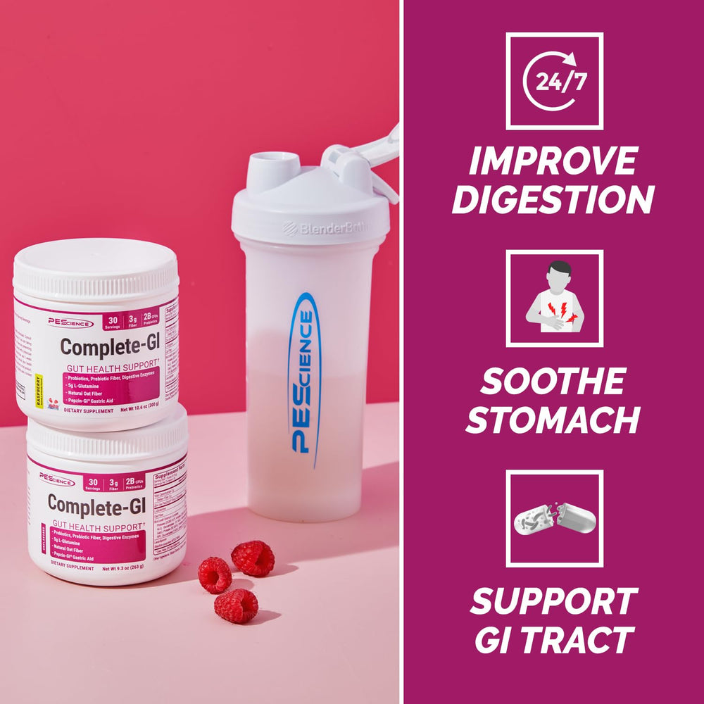 PEScience Complete-GI ingredients panel closeup highlighting probiotics and enzymes