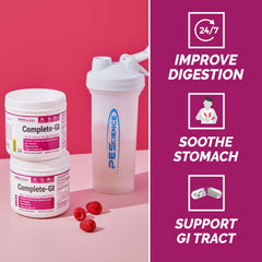 PEScience Complete-GI ingredients panel closeup highlighting probiotics and enzymes