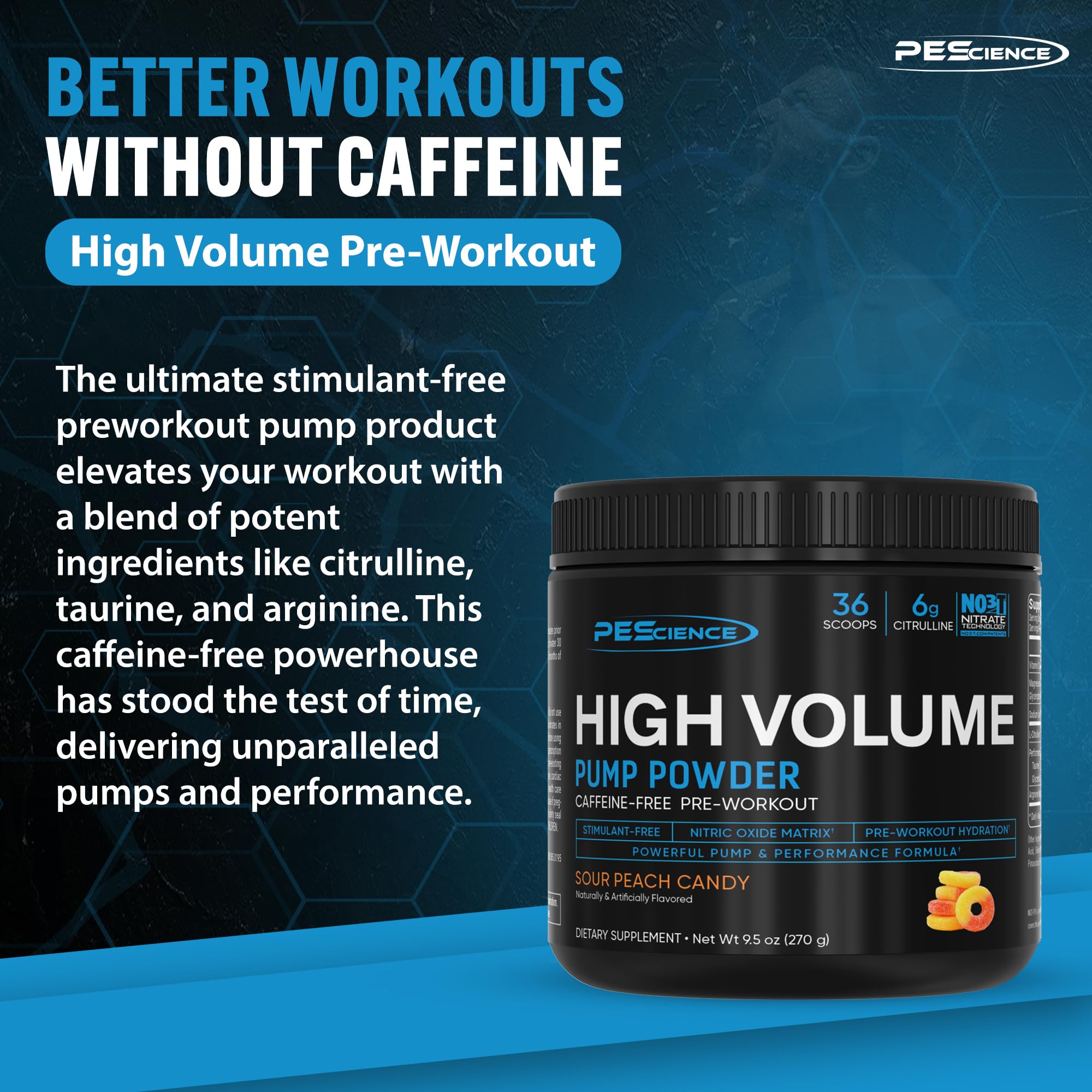 PEScience High Volume scoop dumps powder for precise 6 g L-citrulline doses.