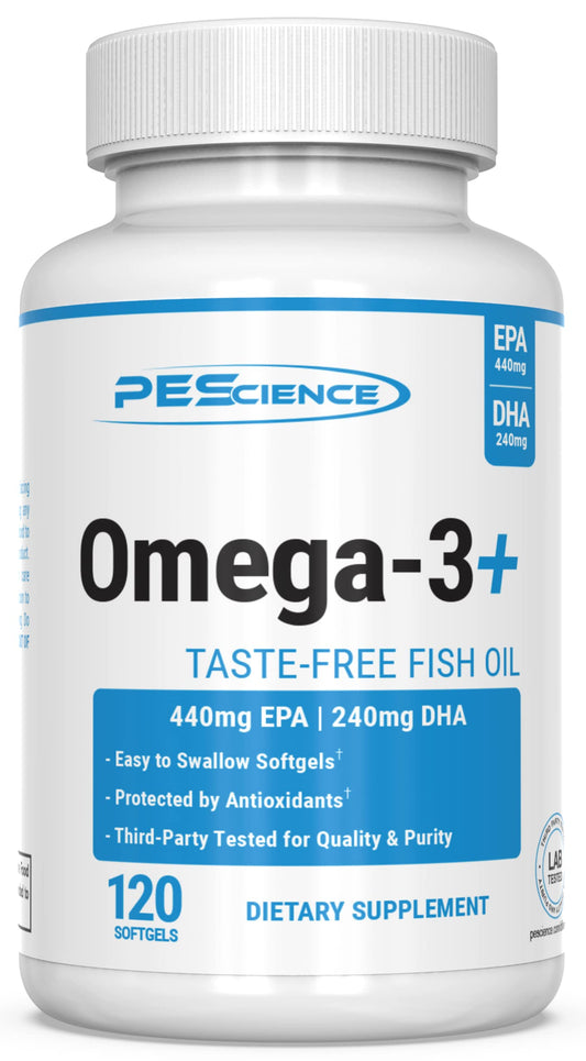 PEScience Omega-3+ bottle for easy daily use.