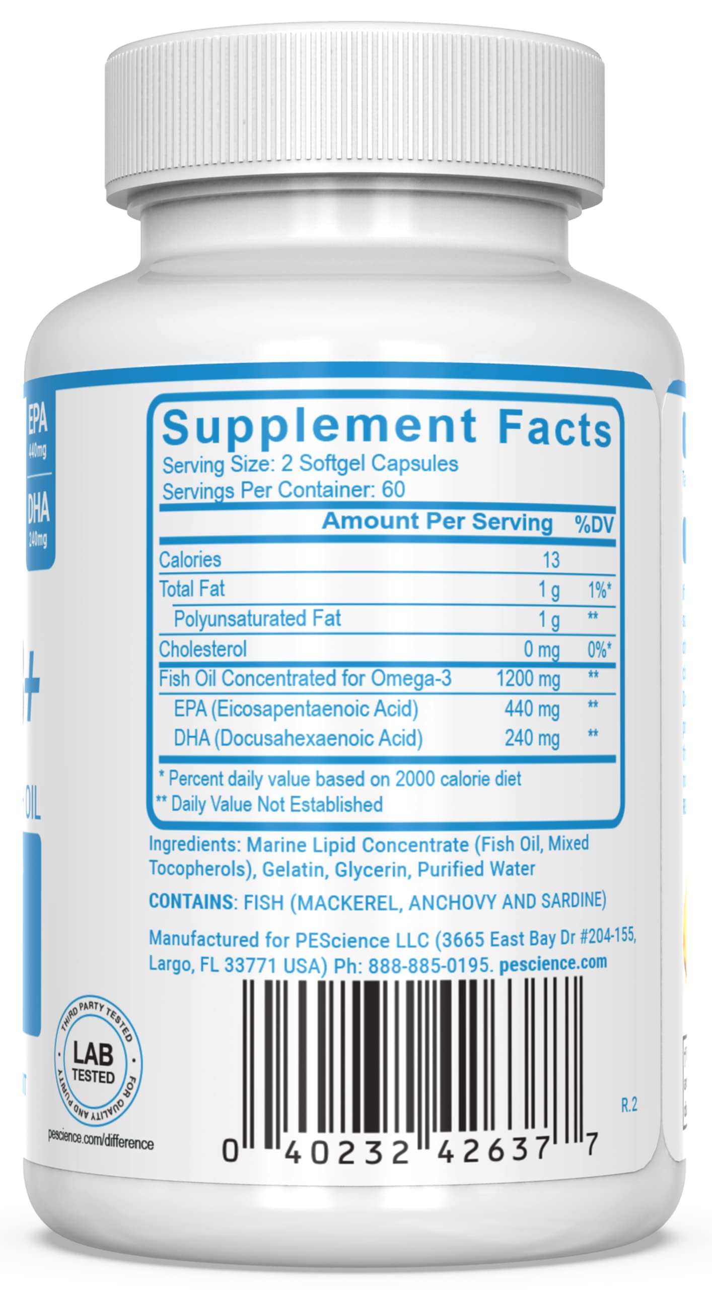 PEScience Omega-3+ softgels ready to swallow.
