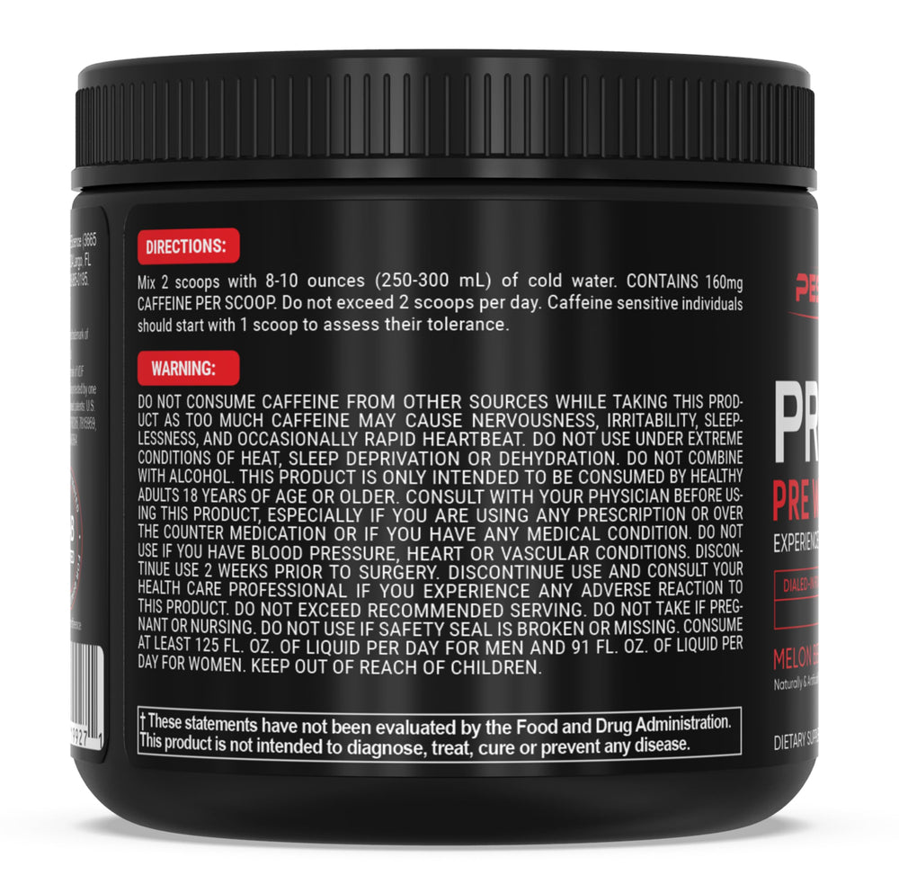 PEScience Prolific label notes no beta alanine for a comfortable pre-workout.