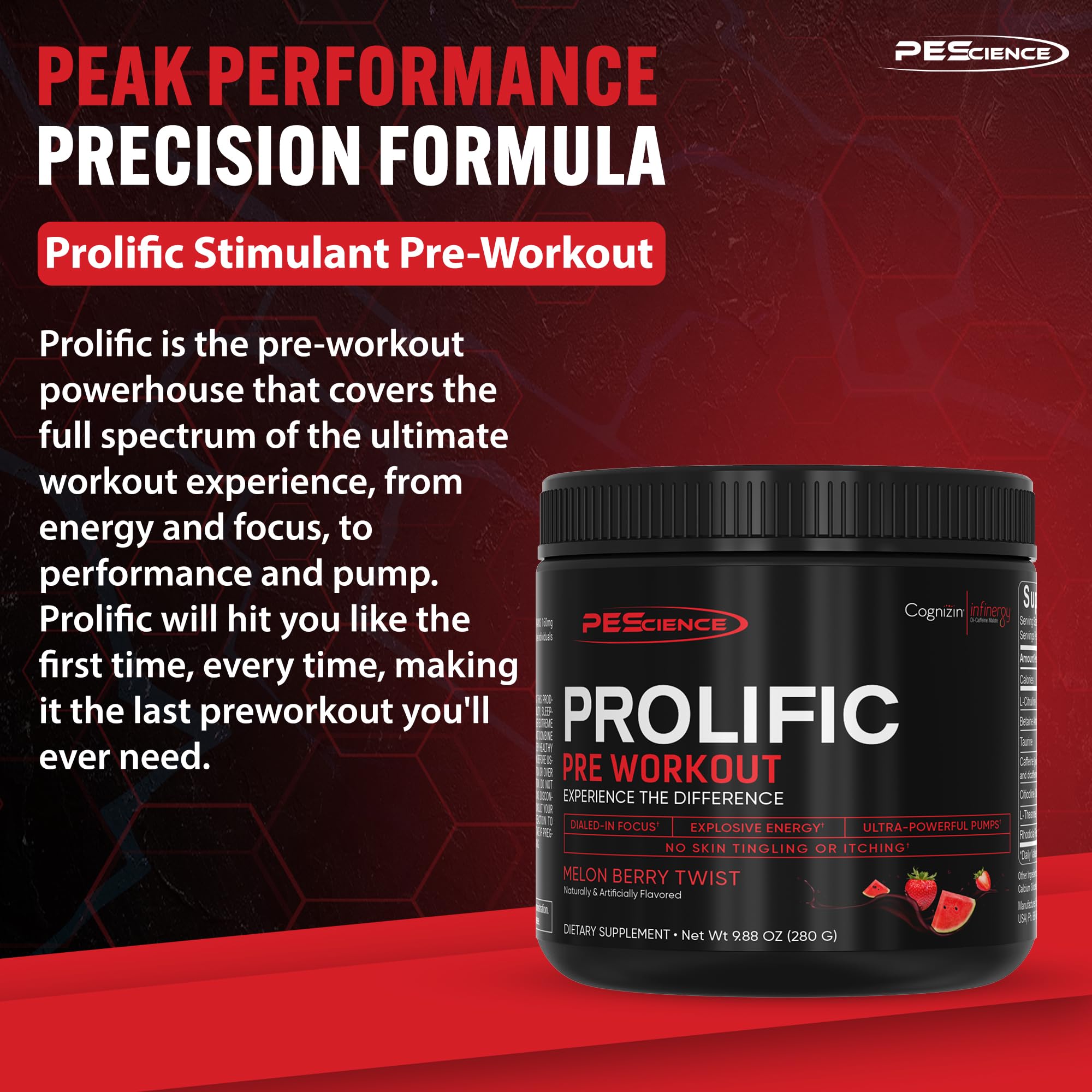 PEScience Prolific scoop highlighting precise serving measurement for consistency.