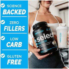 PEScience Select Protein packaging close-up emphasizes third-party tested purity.