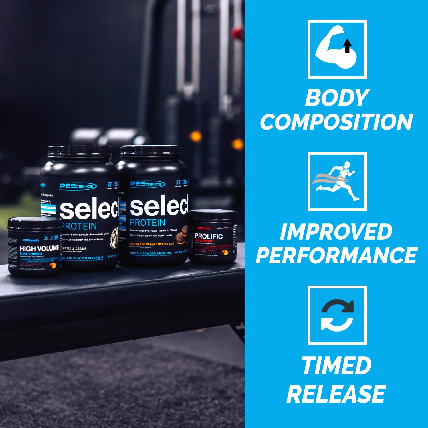 PEScience Select nutrition facts panel highlighting protein and carb counts