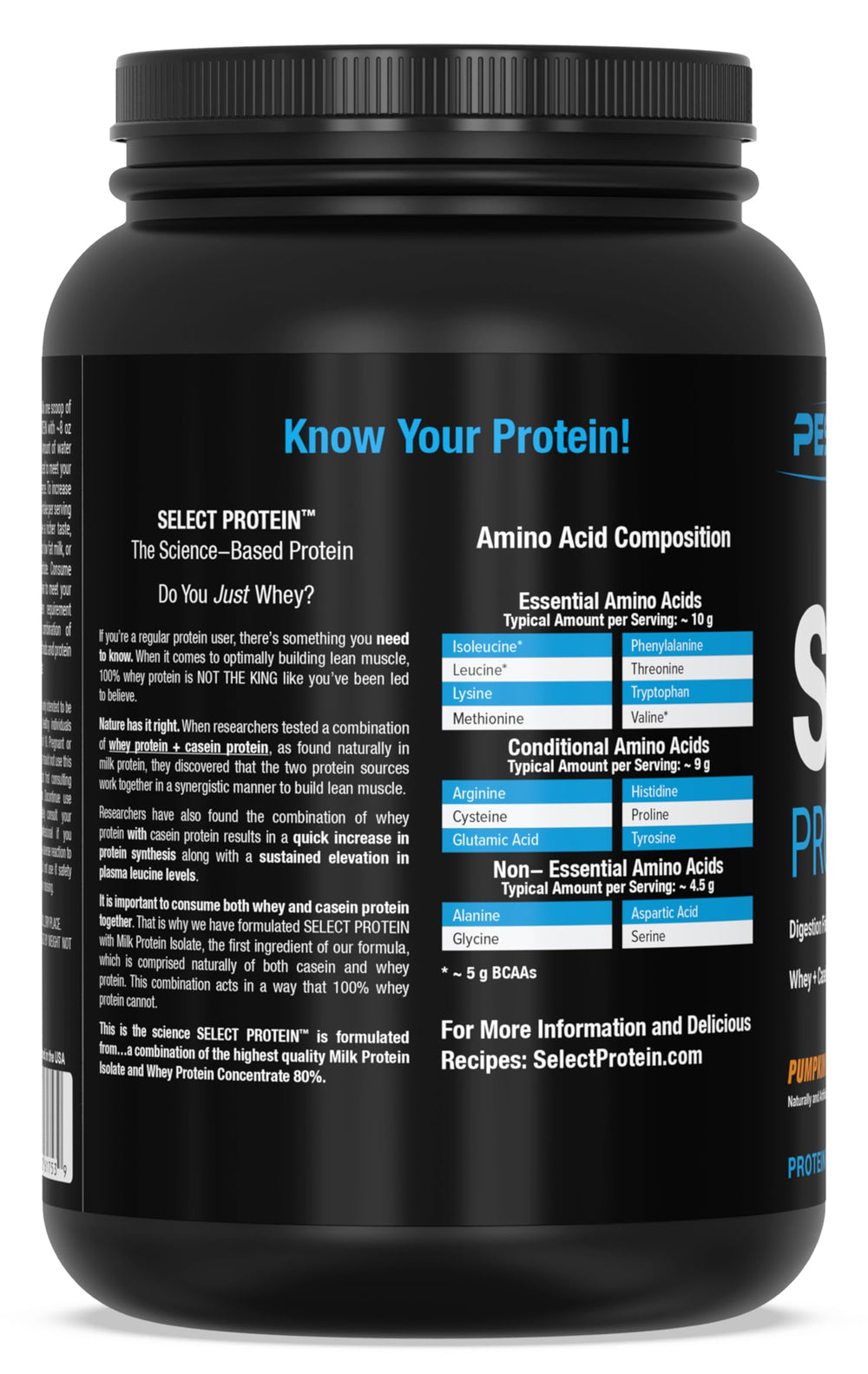 PEScience Select Pumpkin Pie shaker bottle ready for a quick shake.