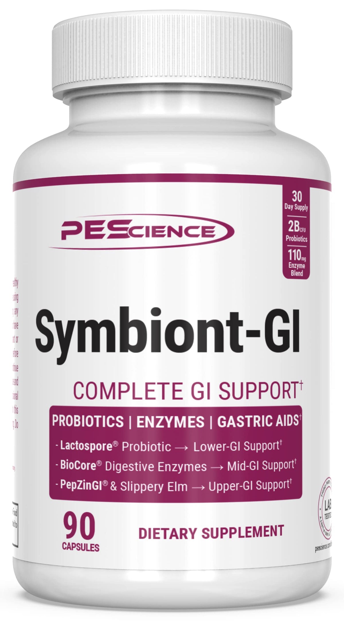 PEScience Symbiont-GI bottle front showcasing shelf-stable probiotic and digestive enzyme support