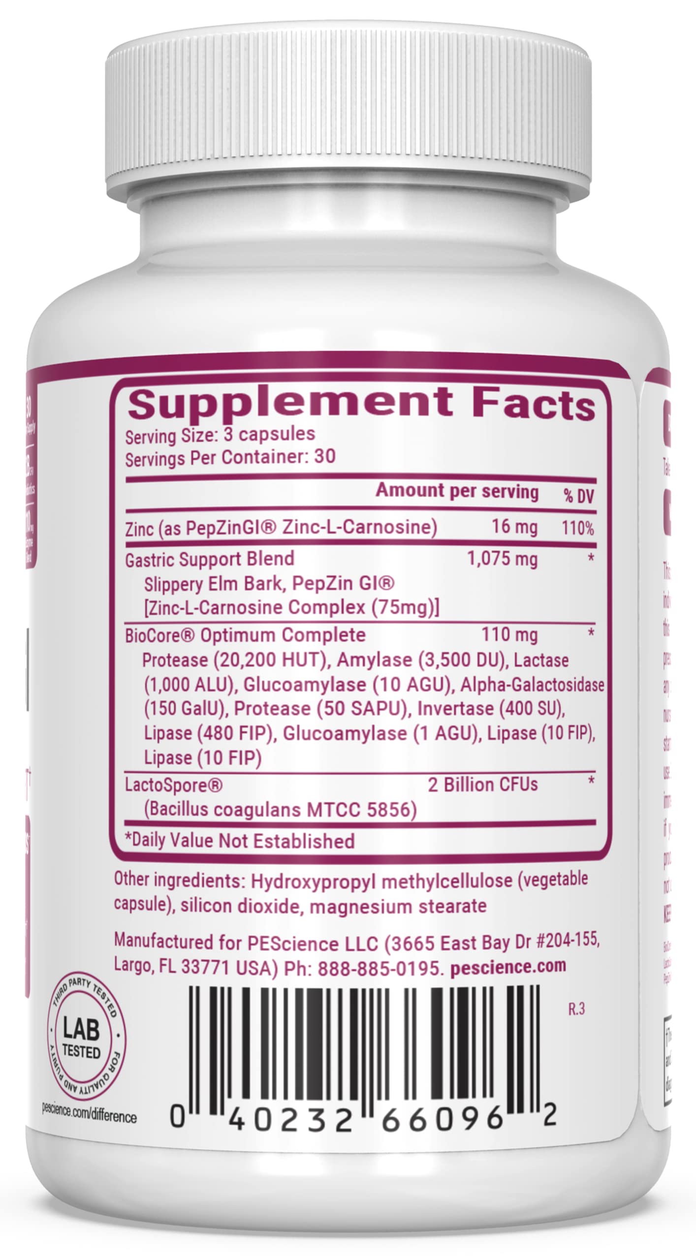 PEScience Symbiont-GI ingredient list including slippery elm bark and Biocore blend