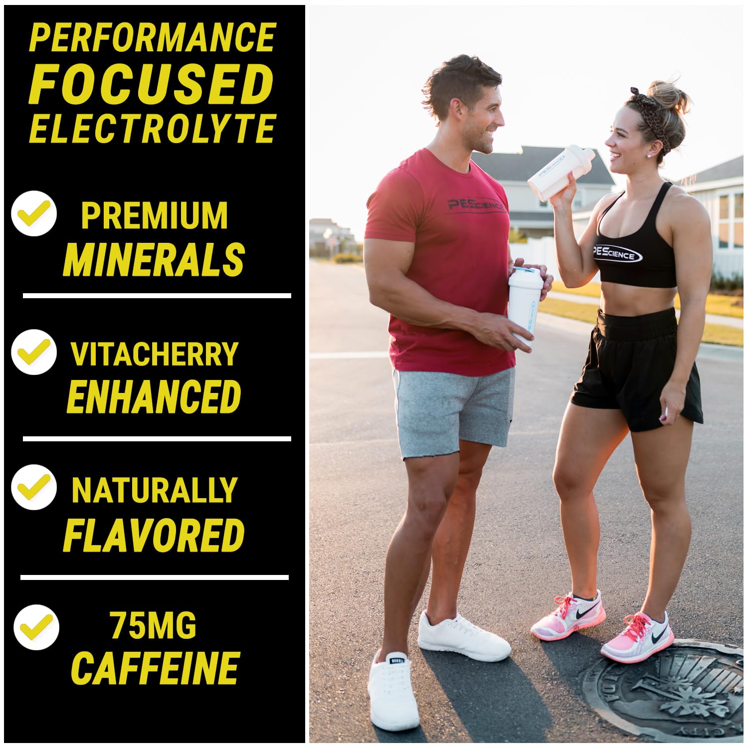 PEScience Versalyte Charged glass being filled for refreshing hydration during workouts.