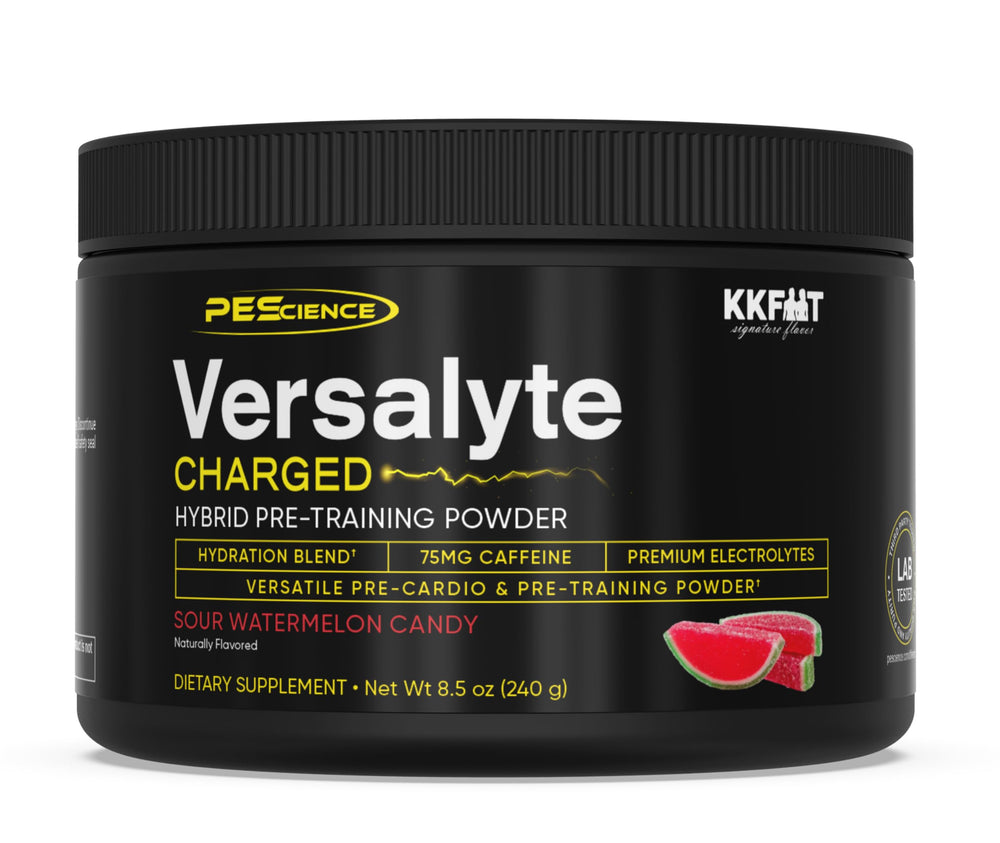 PEScience Versalyte Charged Sour Watermelon powder scoop for quick hydration.