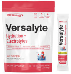 PEScience Versalyte Wild Berry stick-pack for on-the-go hydration and clean electrolytes.
